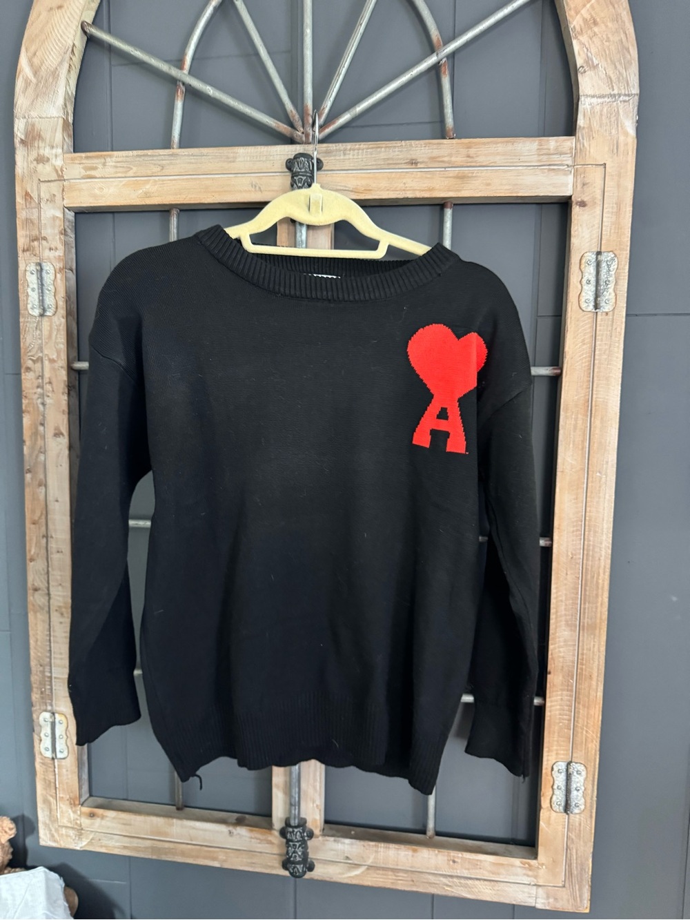 Ami Alexandre Mattiussi Black Sweater with Red Heart 'A' Motif
